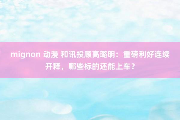 mignon 动漫 和讯投顾高璐明：重磅利好连续开释，哪些标的还能上车？
