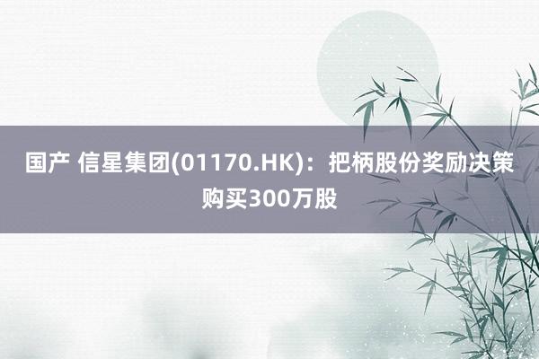 国产 信星集团(01170.HK)：把柄股份奖励决策购买300万股